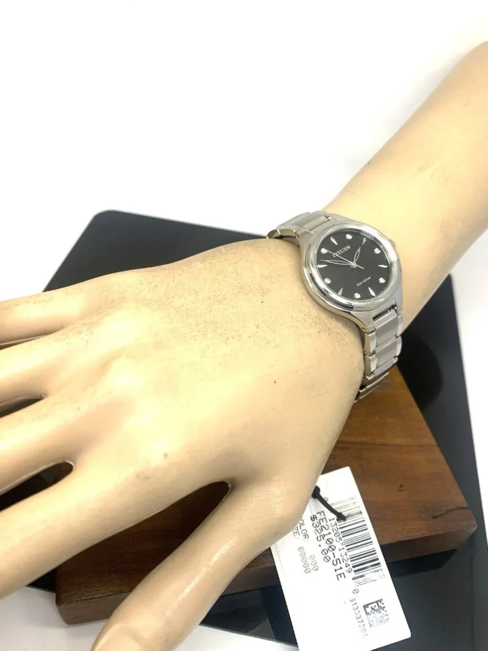 Citizen Womens Watch FE2100-51E Eco Drive Diamond Accent Black Dial Silver Steel